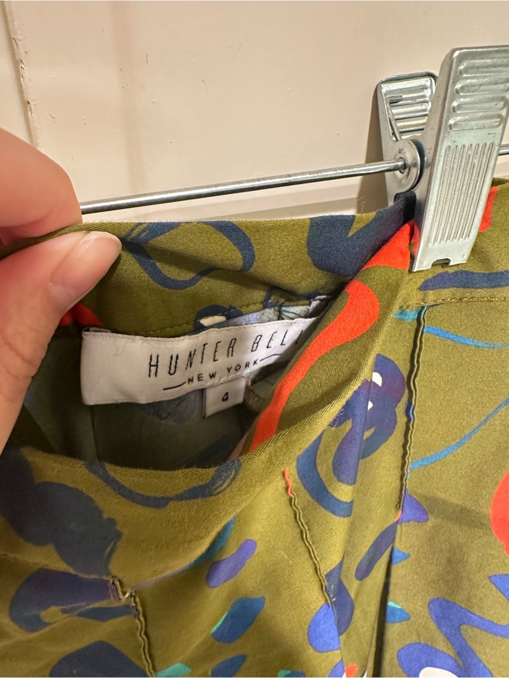 HUNTER BELL Olive Green Midi Skirt with Blue and Red Abstract Print - Picture 5 of 6
